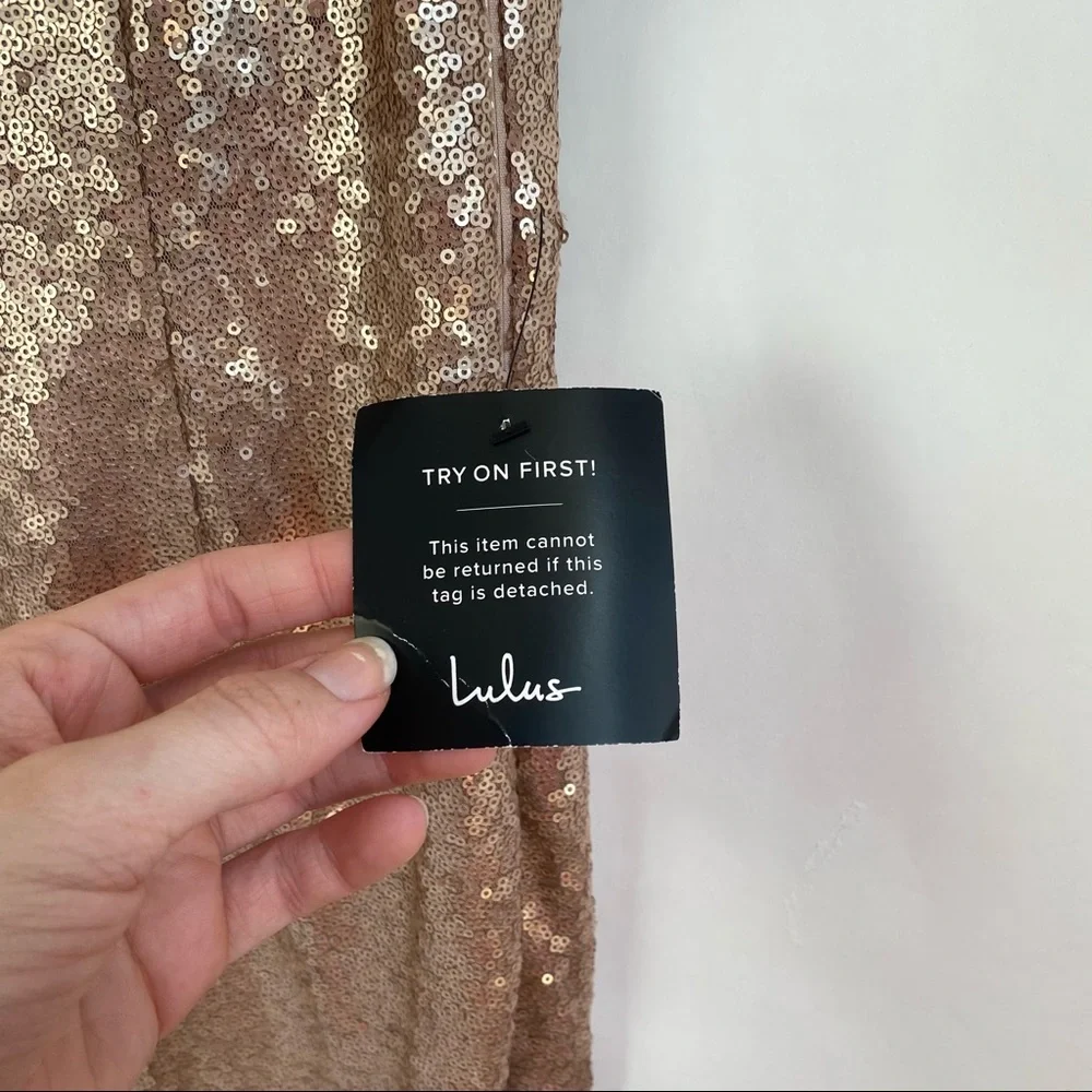 Lulu’s Rose Gold Sequin Mini Dress L. NWT - Picture 5 of 12